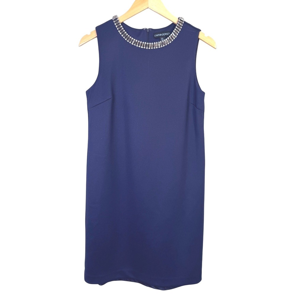 Cynthia Rowley Sheath Dress 6 Navy Blue Gemstone Collar Sleeveless Wedding Guest